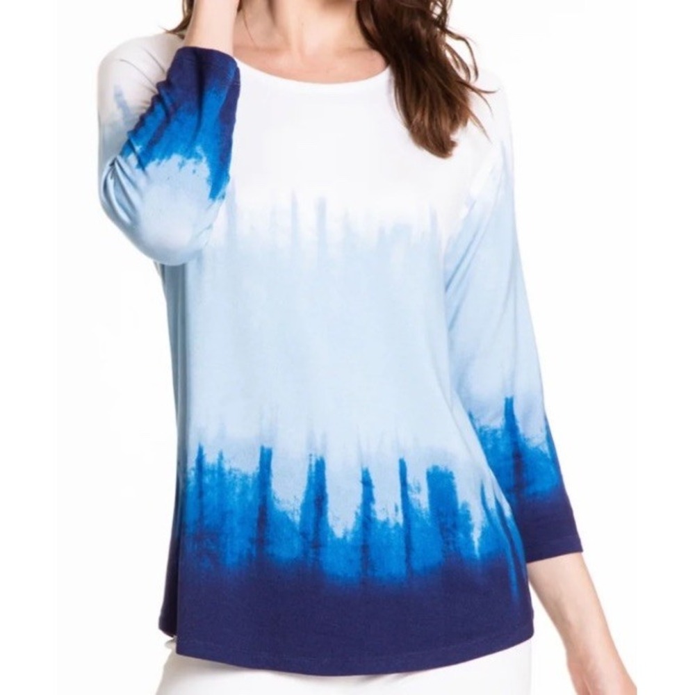 NWT Multiples Grand Isle Women's 2x XXL Top Blue White Ombré 3/4 Sleeve Tunic